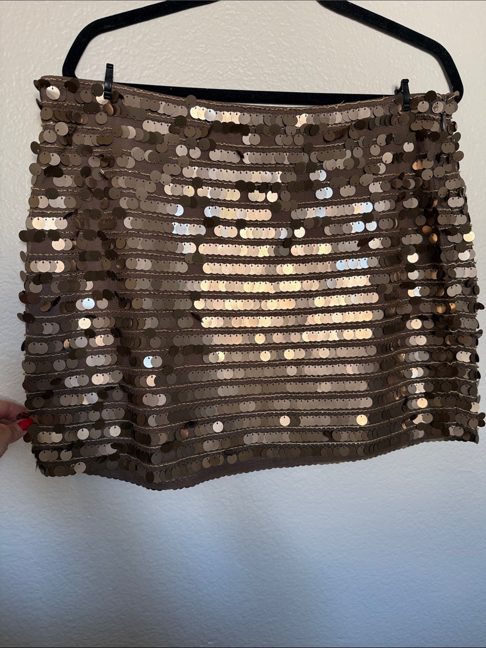 BCBGMAXAZRIA Golden Bronze Beaded Sequin Mini Skirt